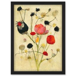 Artery8 Wild Flower Pastel & Ink Illustration Abstract Artwork Framed Wall Art Print A4 in Black - thumbnail 1