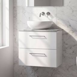 Balterley Level 600mm Wall Hung 2 Drawer Unit & Laminate Worktop - Gloss White - thumbnail 6