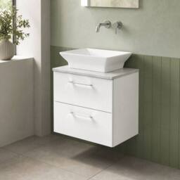 Balterley Level 600mm Wall Hung 2 Drawer Unit & Laminate Worktop - Gloss White - thumbnail 4