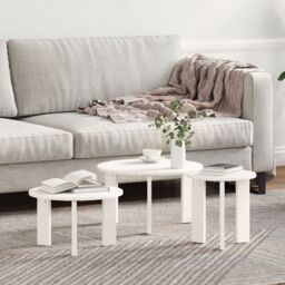 Berkfield Home Coffee Table Set 3 pcs White Solid pine wood - thumbnail 5
