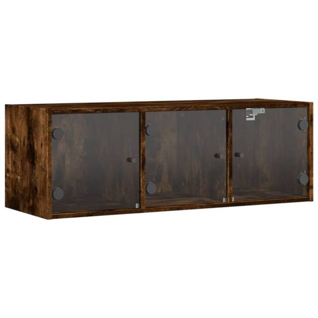 Berkfield Home Wall Cabinet with Glass Doors Smoked Oak 102x37x35 cm in Brown - Size: 102 x 37 x 35 cm - image 1