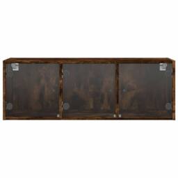 Berkfield Home Wall Cabinet with Glass Doors Smoked Oak 102x37x35 cm in Brown - Size: 102 x 37 x 35 cm - thumbnail 6