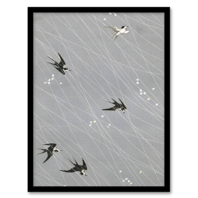 "Artery8 Nampei Swallows Birds Vintage Japanese Illustration Framed Art Print in Grey - Size: W12"" x H16""" - image 1