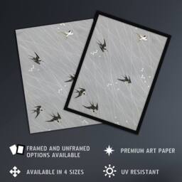 "Artery8 Nampei Swallows Birds Vintage Japanese Illustration Framed Art Print in Grey - Size: W12"" x H16""" - thumbnail 2