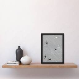 "Artery8 Nampei Swallows Birds Vintage Japanese Illustration Framed Art Print in Grey - Size: W12"" x H16""" - thumbnail 4