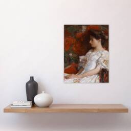 "Artery8 Woman Portrait on Victorian Chair Hassam Wall Art Poster Print in Red - Size: W18"" x H24""" - thumbnail 4