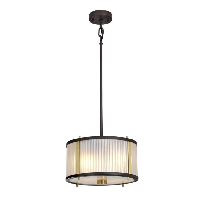 Netlighting Corona Cylindrical 2 Light Pendant Museum Bronze Frosted Glass in Brown - image 1