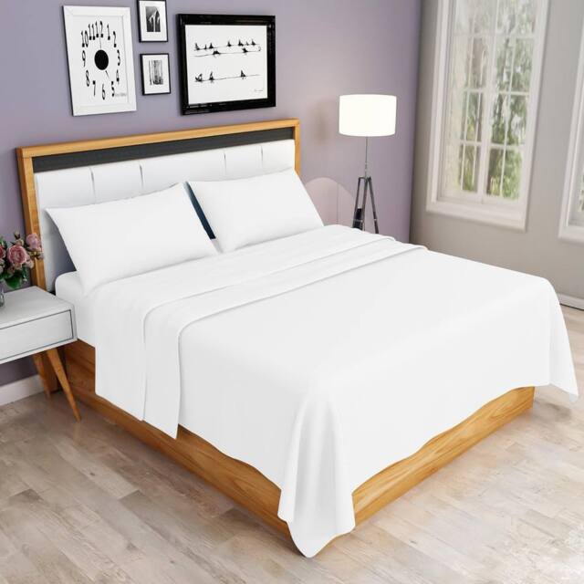 Homes-Linen 100% Egyptian Cotton Thread Count 200 Hotel Quality Flat Sheet in White - Size: Single - image 1