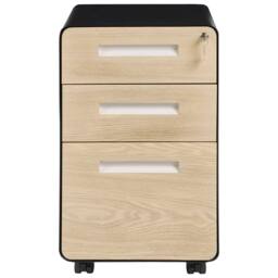 Wyld and Coco 3 Drawer Mobile Pedestal Black Light Brown Wood Effect Front - thumbnail 5