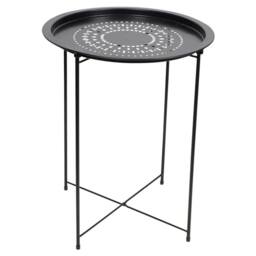 Kelvenix Folding Metal Round Bistro Coffee Table Patio Indoor Outdoor Furniture in Black - thumbnail 1
