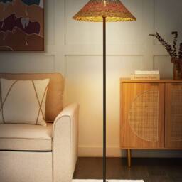 Wyld and Coco Boho Floor Lamp Beige Paper Rope Shade Pink and Blue Accents Sturdy - thumbnail 1