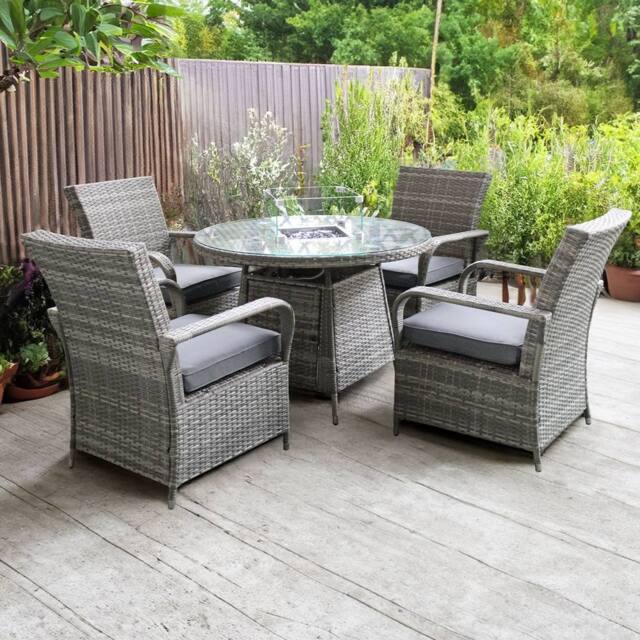 Oseasons Windsor Rattan 4 Seat Firepit Dining Set in Mixed Grey - image 1