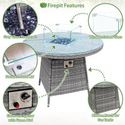 Oseasons Windsor Rattan 4 Seat Firepit Dining Set in Mixed Grey - thumbnail 4