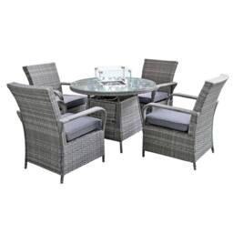 Oseasons Windsor Rattan 4 Seat Firepit Dining Set in Mixed Grey - thumbnail 2