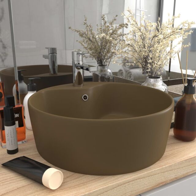 Berkfield Home Luxury Wash Basin with Overflow Matt Cream 36x13 cm Ceramic - image 1