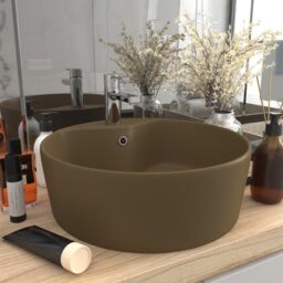 Berkfield Home Luxury Wash Basin with Overflow Matt Cream 36x13 cm Ceramic - thumbnail 1
