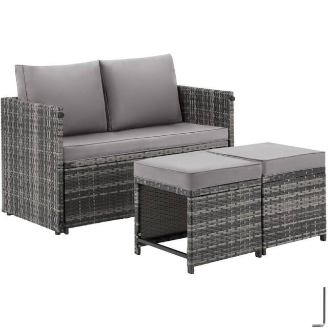 tectake Monopoli 2-in-1 rattan garden lounge set, sofa & seating area in Grey - Size: 4 Person - image 1