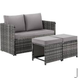 tectake Monopoli 2-in-1 rattan garden lounge set, sofa & seating area in Grey - Size: 4 Person - thumbnail 1