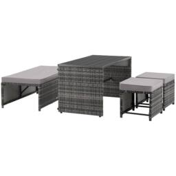 tectake Monopoli 2-in-1 rattan garden lounge set, sofa & seating area in Grey - Size: 4 Person - thumbnail 3