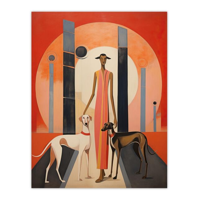 "Wee Blue Coo Wall Art Print God Of The Greyhounds Conceptual Oil Painting Red Grey Egyptian Sunset Art Deco Poster - Size: W24"" x H32""" - image 1