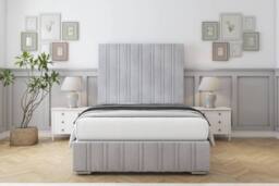 "Comfort Beds Paris Naples Bed Frame - 50"" Upholstered Headboard in Silver - Size: Super King" - thumbnail 2