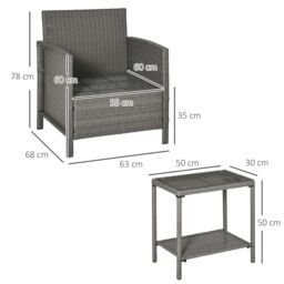 OUTSUNNY 3 PC Outdoor Rattan Sofa Set w/ Chairs Coffee Table Cushion in Light Grey - thumbnail 3