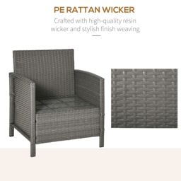 OUTSUNNY 3 PC Outdoor Rattan Sofa Set w/ Chairs Coffee Table Cushion in Light Grey - thumbnail 6