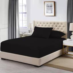 Homes-Linen 100% Egyptian Cotton 200TC Fitted Sheet 30cm Deep Pocket in Black - Size: Double
