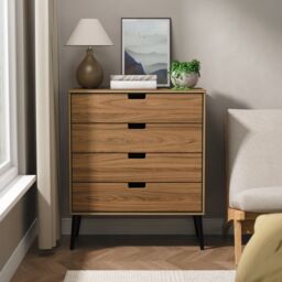 Ready Assembled 2 U Taiwan 4 Drawer Chest (Ready Assembled) in Walnut - thumbnail 1