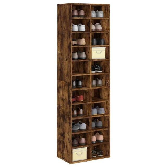 Berkfield Home Shoe Cabinet Smoked Oak 54x34x183 cm Engineered Wood in Brown - Size: 54 x 34 x 183 cm - image 1