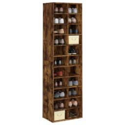 Berkfield Home Shoe Cabinet Smoked Oak 54x34x183 cm Engineered Wood in Brown - Size: 54 x 34 x 183 cm - thumbnail 1