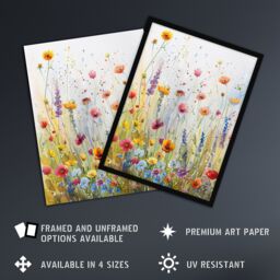 "Artery8 Spring Wildflower Meadow Watercolour Painting Wall Art Print in Green - Size: W18"" x H24""" - thumbnail 2
