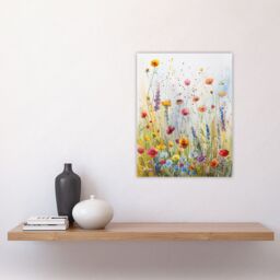 "Artery8 Spring Wildflower Meadow Watercolour Painting Wall Art Print in Green - Size: W18"" x H24""" - thumbnail 4