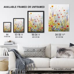 "Artery8 Spring Wildflower Meadow Watercolour Painting Wall Art Print in Green - Size: W18"" x H24""" - thumbnail 3