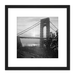 Artery8 New York George Washington Bridge Hazy Vintage Photo 8X8 Inch Square Wooden Framed Wall Art Print Picture with Mount in Black - thumbnail 1