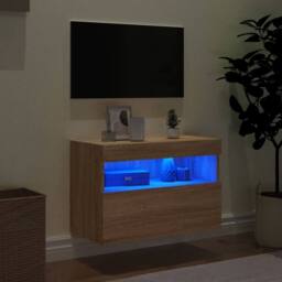 Berkfield Home TV Wall Cabinet with LED Lights Sonoma Oak 60x30x40 cm in Light Tan - Size: 60 x 30 x 40 cm - thumbnail 4