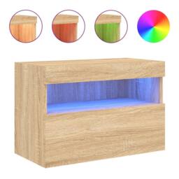 Berkfield Home TV Wall Cabinet with LED Lights Sonoma Oak 60x30x40 cm in Light Tan - Size: 60 x 30 x 40 cm - thumbnail 3