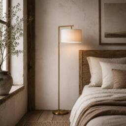Wyld Haus Kesu Rolo Gold & White Modern Floor Lamp with Linen Shade 153 cm - thumbnail 1