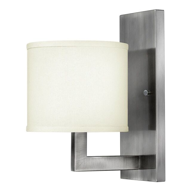 Loops Wall Light Off-White Linen Drum Shade Antique Nickel LED E27 100W in Metallics