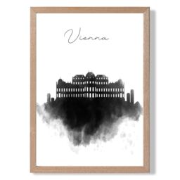 ARTZE Vienna Watercolour Skyline City Framed Print SIZE: A3 with Oak Frame in Black - Size: A4 - thumbnail 1