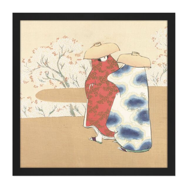 "Artery8 Wall Art Print Sekka Kamisaka Spring Lent Japan Woodcut Square Framed Picture 16X16 Inch in Black - Size: W16"" x H16""" - image 1
