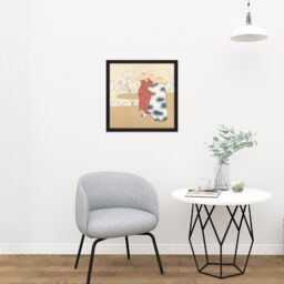 "Artery8 Wall Art Print Sekka Kamisaka Spring Lent Japan Woodcut Square Framed Picture 16X16 Inch in Black - Size: W16"" x H16""" - thumbnail 2