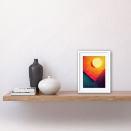"Artery8 Wall Art Print Abstract Geometric Retro Eclipse Moon Sun Yellow Pink Teal Colourful Sunset Artwork Framed 9X7 Inch in White - Size: W7"" x H9""" - thumbnail 2