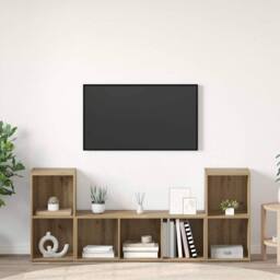 Berkfield Home TV Cabinet Set 3 pcs Brown 107 x 35 x 37 cm Engineered wood - thumbnail 2