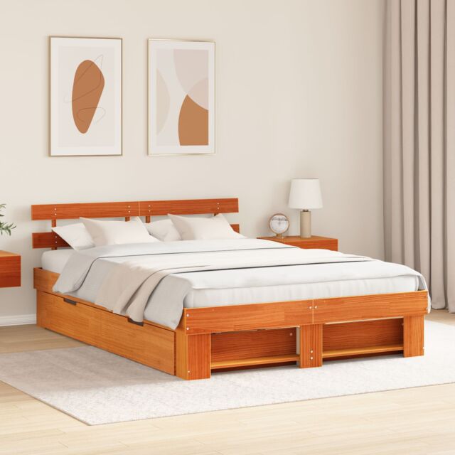 Berkfield Home with Drawer with Headboard with Storage Wax brown 160 x 200 cm Wood - image 1