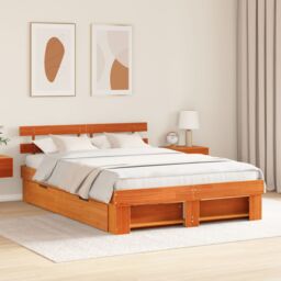 Berkfield Home with Drawer with Headboard with Storage Wax brown 160 x 200 cm Wood