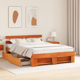 Berkfield Home with Drawer with Headboard with Storage Wax brown 160 x 200 cm Wood - thumbnail 5