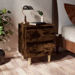 Berkfield Home Bed Cabinets with Solid Wood Legs 2 pcs Smoked Oak 40x35x50 cm in Brown - Size: 40 x 35 x 50 cm - thumbnail 1