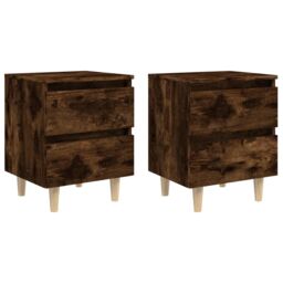 Berkfield Home Bed Cabinets with Solid Wood Legs 2 pcs Smoked Oak 40x35x50 cm in Brown - Size: 40 x 35 x 50 cm - thumbnail 2