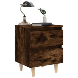 Berkfield Home Bed Cabinets with Solid Wood Legs 2 pcs Smoked Oak 40x35x50 cm in Brown - Size: 40 x 35 x 50 cm - thumbnail 4